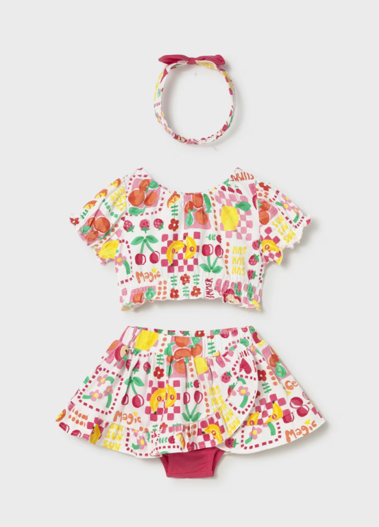 Mayoral 3-Piece Skirt Set with Headband Style 1934 - Hibiscus